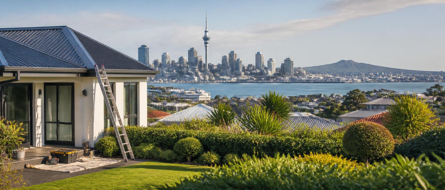 A well-maintained Auckland home with the Sky Tower, Waitemata Harbour and Rangitoto visible in the background